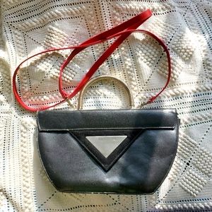 Vintage black purse with mirror and wire handle